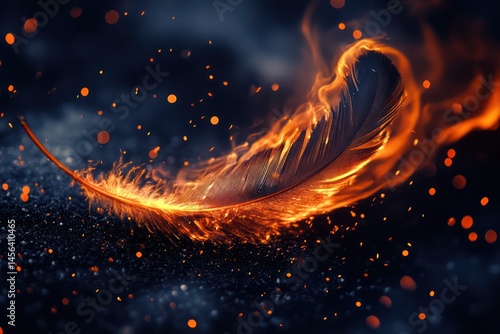 Feather burning isolated on dark background