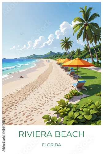 Riviera beach Florida United states Travel Poster Illustration Print Decor Gift Canvas Wall Art Gift