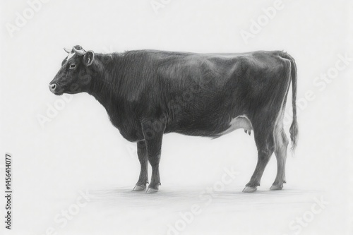 Cow drawing of a black and white cow suitable for farmthemed designs, dairy products packaging, childrens books, and agriculturerelated materials.
