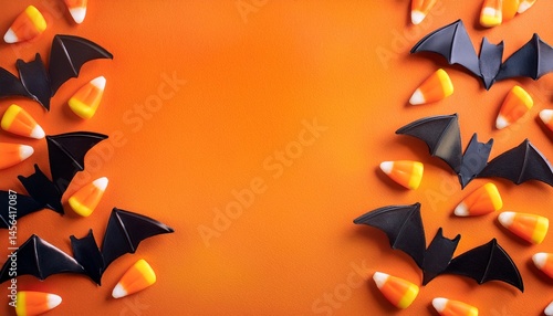 Wallpaper Mural candy corn and bats on an orange background copy space Torontodigital.ca