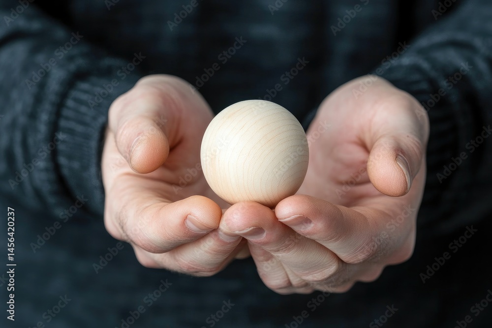 Hands holding sphere object against dark background Hands holding sphere object against dark background