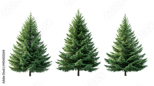 Green Pine Trees on White Background Isolated for Design Projects and Concepts
