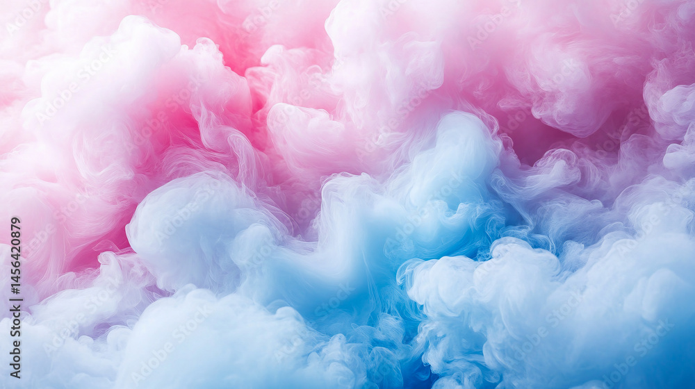 Fototapeta premium Swirling pastel hues, fluid watercolor texture, dreamy pink and blue gradients, abstract painterly effect, soft cloud-like formations