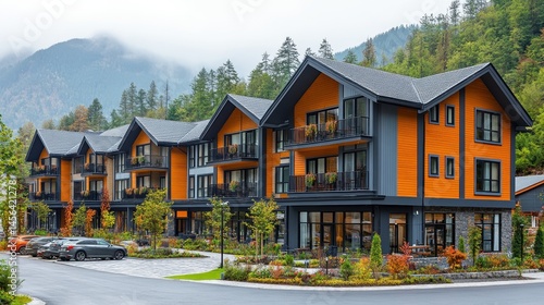 Modern mountain chalet resort architectural design amidst nature