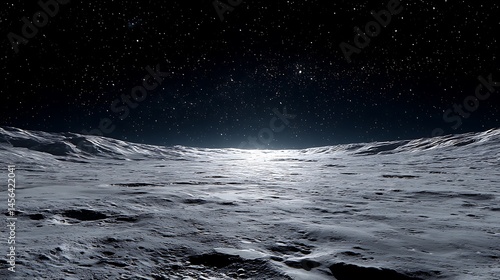 Lunar surface with distant Earth horizon and stars