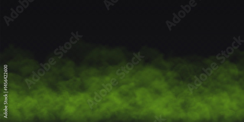 Green Fog effect on transparent dark background. Vector Smoke cloud.