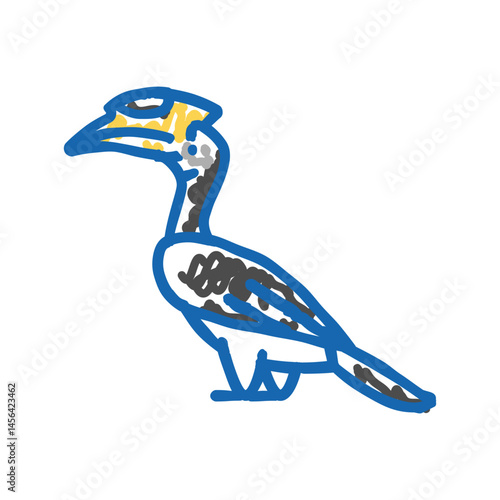 malabar pied hornbill bird exotic icon doodle illustration