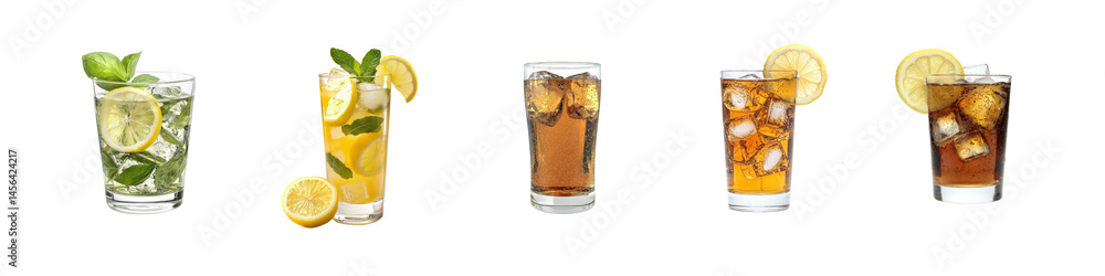 Refreshing Summer Beverages in Glasses with Citrus and Ice Refreshing Summer Beverages in Glasses with Citrus and Ice