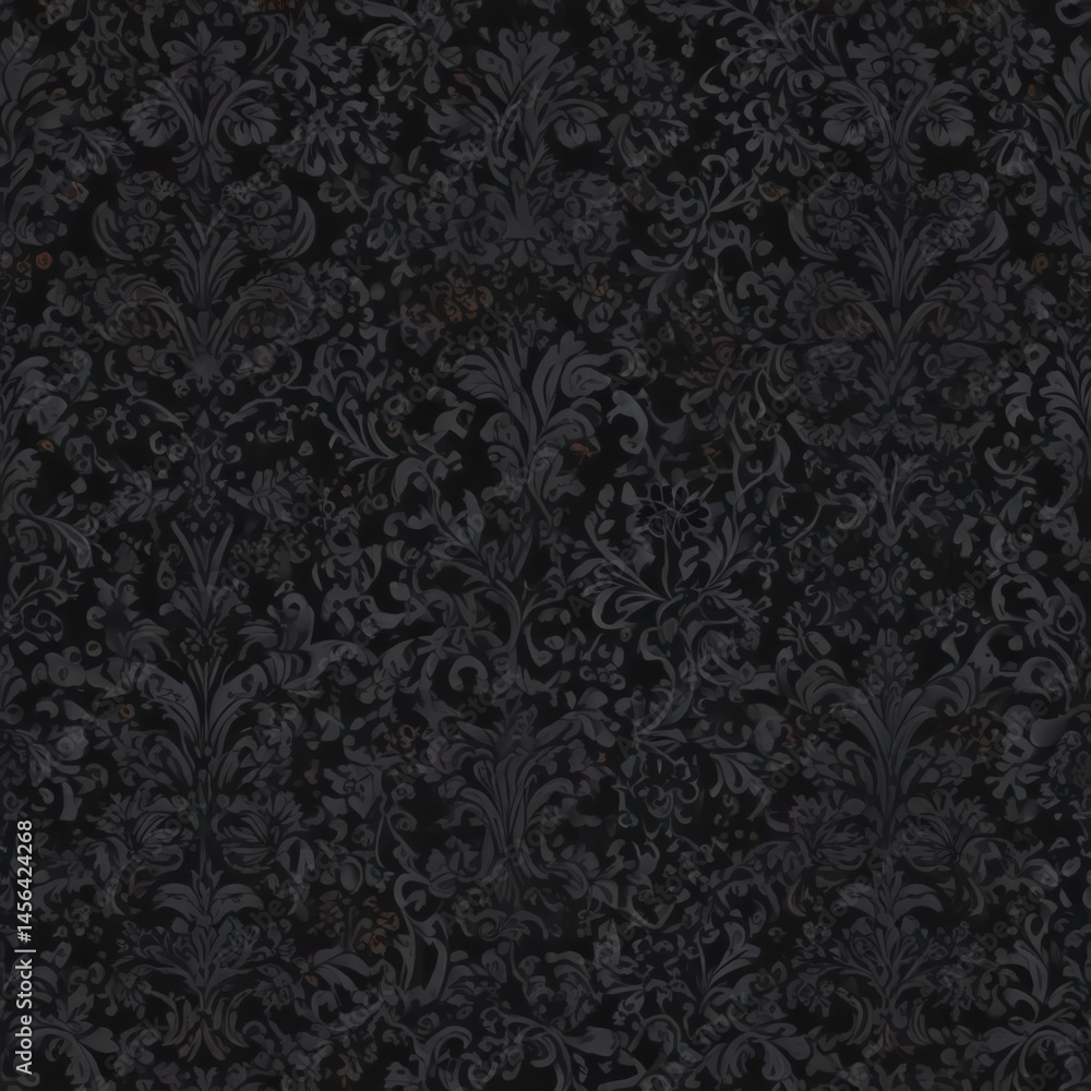 Intricate black damask, seamless floral vines , pattern, background image Intricate black damask, seamless floral vines , pattern, background image