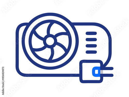 Vector graphic of a graphics card with cooling fan and power connector.  A simple, clean vector graphic depicts a graphics card with a cooling fan and power connector. 