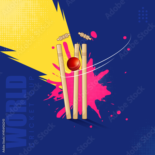Ball hitting the wicket stumps on abstract background