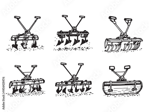 Traditional farming plow line art vector illustration