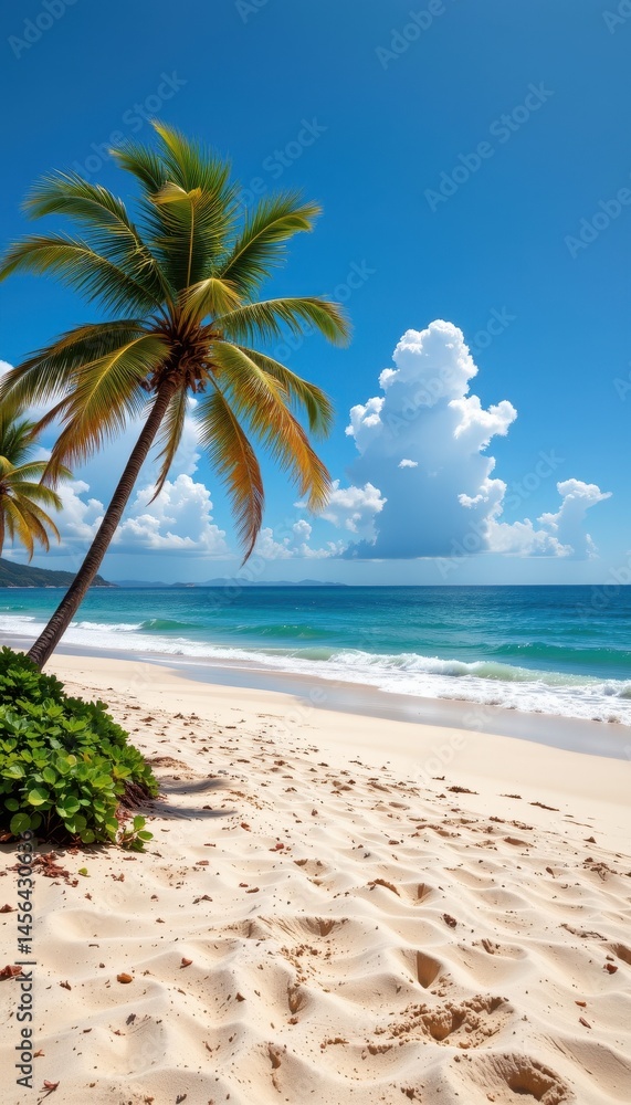Fototapeta premium tropical beach panorama, seascape with a wide horizon, showcasing the beautiful expanse of the sky meeting the sea
