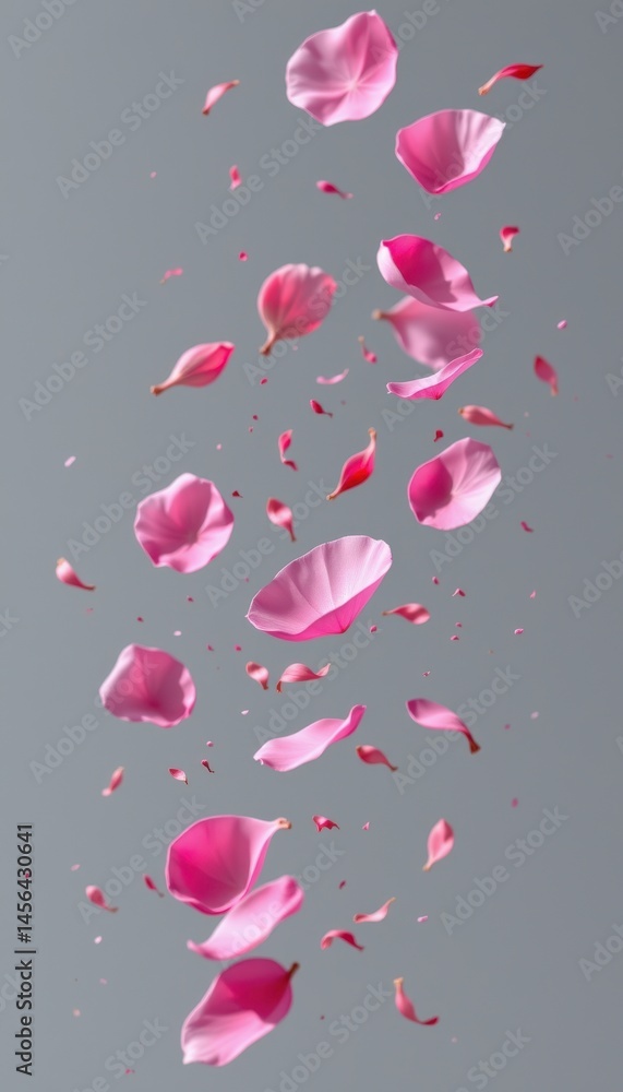 flying pink petals isolated on transparent background cutout
