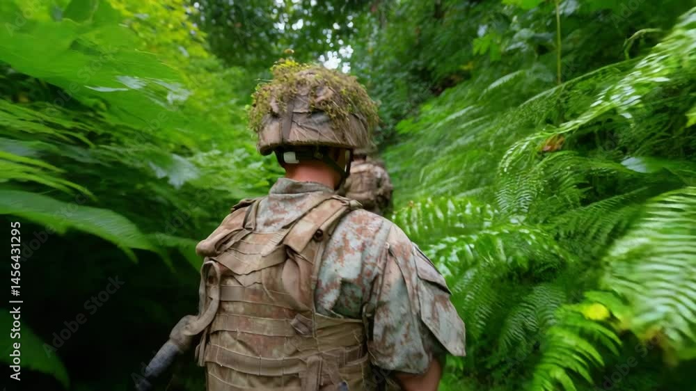 Military Personnel Showcase Camouflage and Teamwork in Dense Foliage and Vibrant Vegetation Adventure in Nature Military Personnel Showcase Camouflage and Teamwork in Dense Foliage and Vibrant Vegetation Adventure in Nature