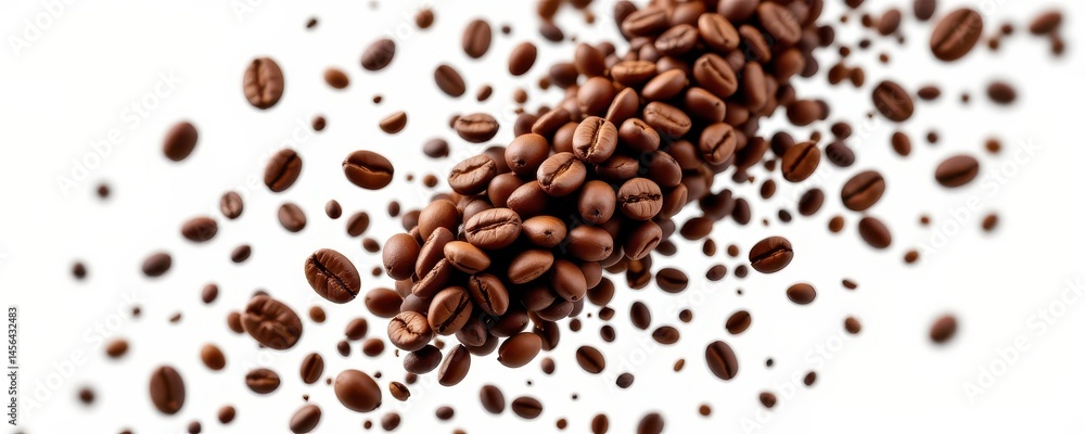 coffee beans flying isolated on isolated png background. generative ai.