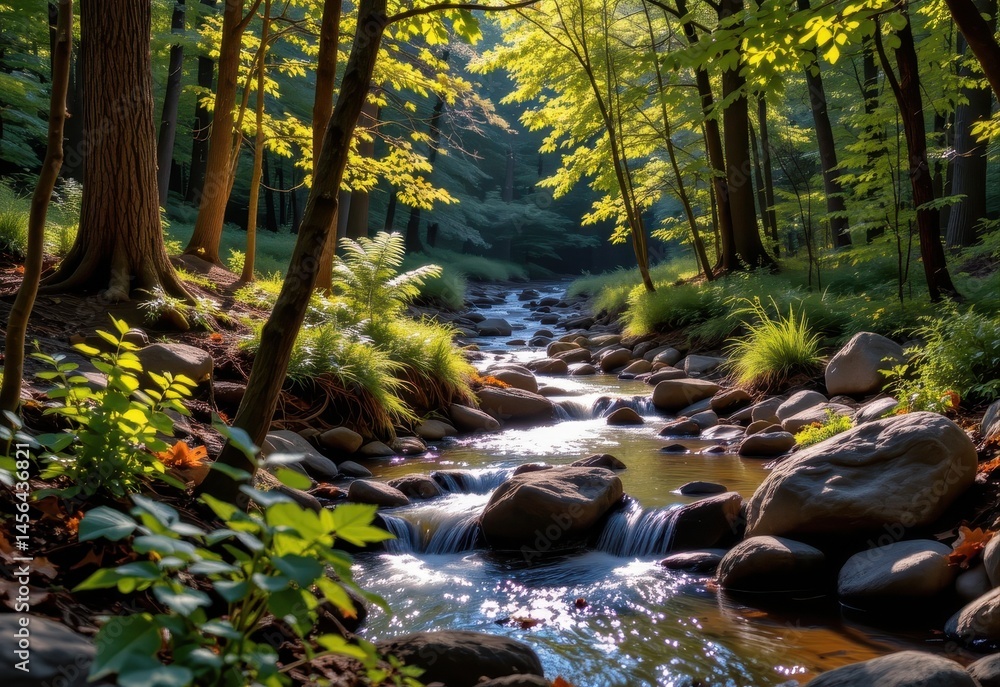 forest creek in warm sunlight forest creek in warm sunlight