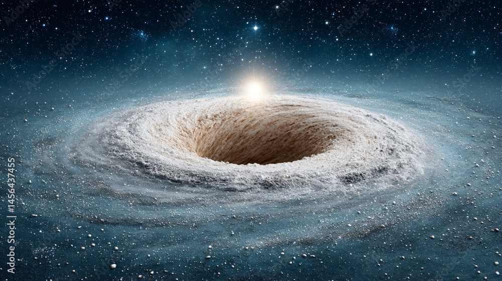 Fototapeta premium Stunning cosmic scene depicts black hole surrounded by swirling cosmic dust and intense light emanating from its center, evoking sense of wonder and mystery in universe