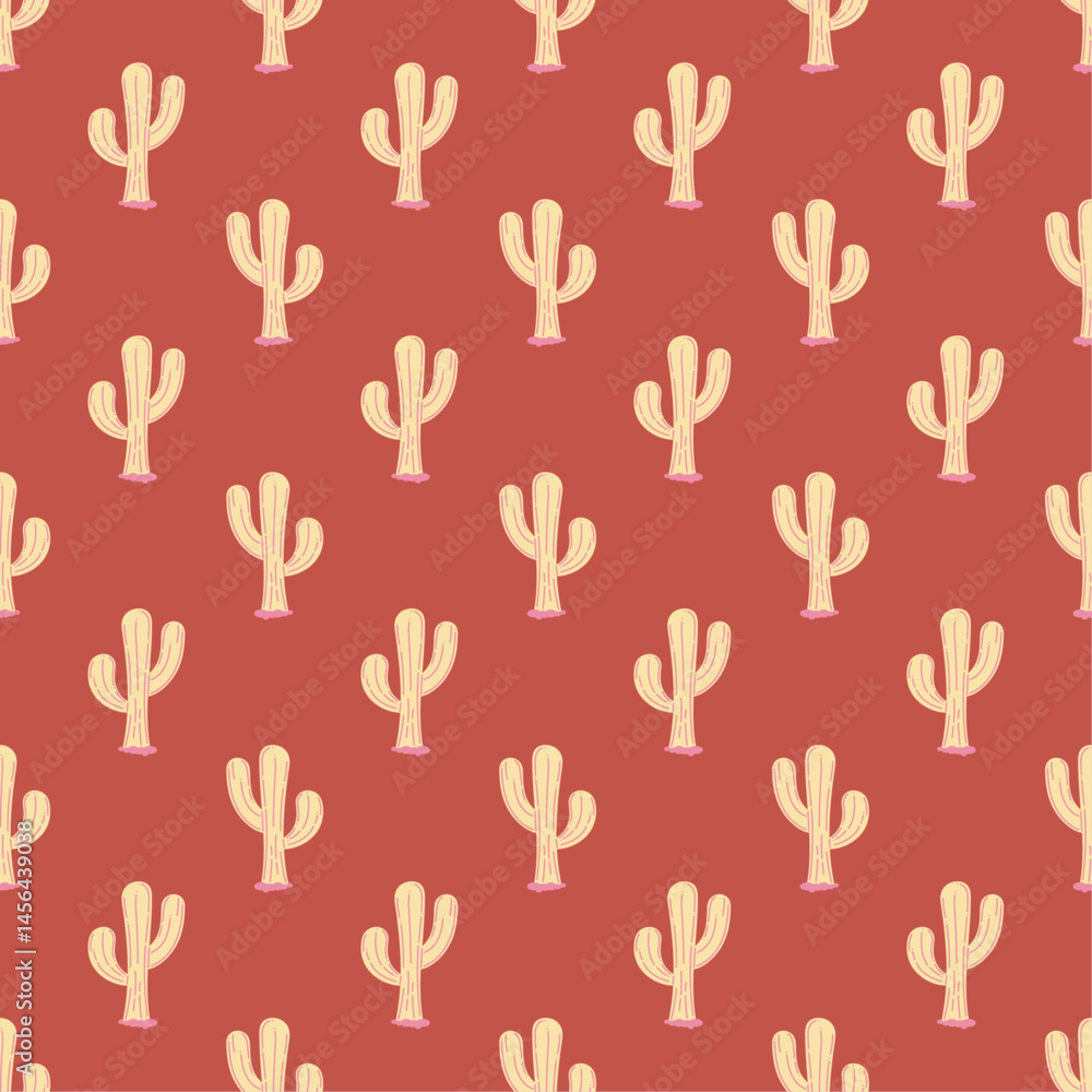 Fototapeta premium summer seamless pattern with cactus, cute retro ornate