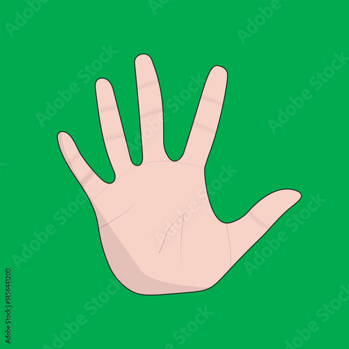 Flat cartoon illustration of an open human hand with five fingers extended, shown on a green background — ideal for educational or gesture-related visuals.