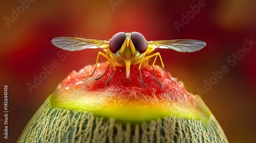 Macro Photography of Fly on Watermelon and Cantaloupe