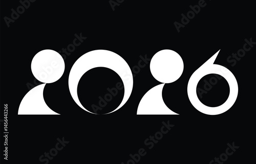 Geometric Typography Design Displaying the Year 2026 on a Black Background
