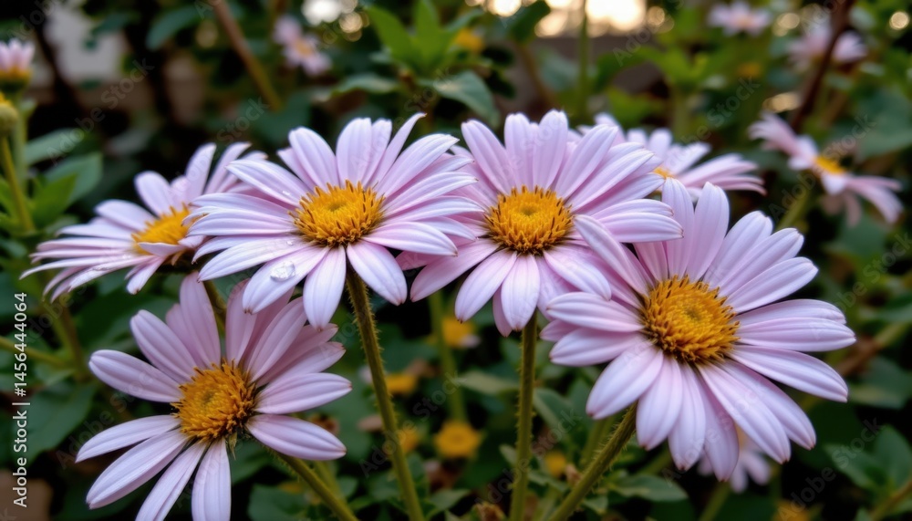 Blooming pink daisies in a garden nature photography springtime environment close-up view Blooming pink daisies in a garden nature photography springtime environment close-up view