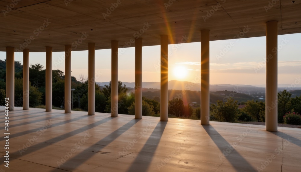 Sunset view from modern architecture serene landscape photography tranquil environment wide angle nature's beauty Sunset view from modern architecture serene landscape photography tranquil environment wide angle nature's beauty