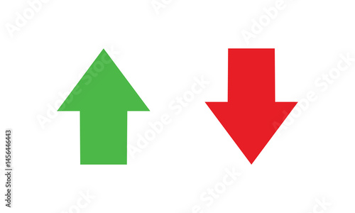 Simple vector illustration of a green upward arrow and a red downward arrow on a white background, symbolizing increase and decrease, trends, or performance shifts.