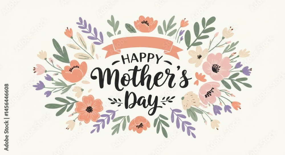 Obraz premium Charming floral frame for Mother's Day greetings with artistic lettering