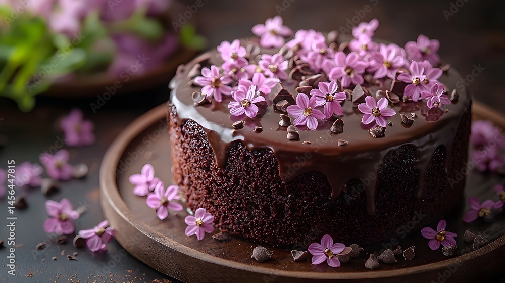 Decadent Chocolate Cake with Edible Floral Garnish Decadent Chocolate Cake with Edible Floral Garnish