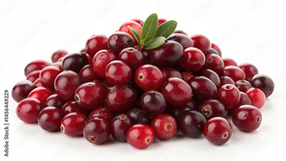 Cranberries display vibrant red hue on a clean white background, isolated