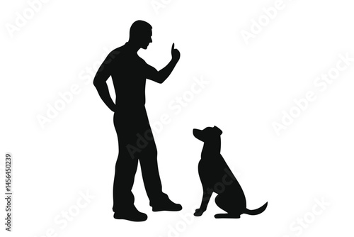 A man training a dog silhouette vector, Dog black symbol