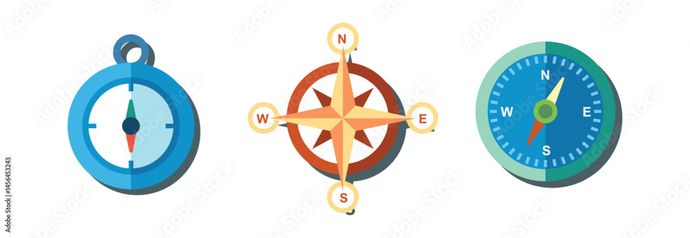 Fototapeta premium Set Various vintage marine compasses 