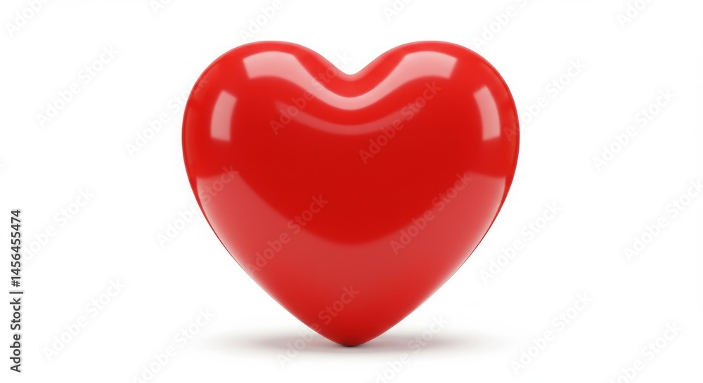 Fototapeta premium Glossy red heart shape isolated on a pristine white background ideal