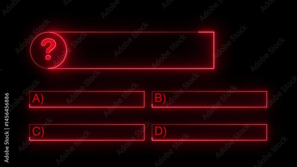 Quiz Neon Line Animation with option selection on black background, Quiz template challenge with option selection, quiz game animation, quest game test sport challenge, Animated on black background
Quiz Neon Line Animation with option selection on black background, Quiz template challenge with option selection, quiz game animation, quest game test sport challenge, Animated on black background