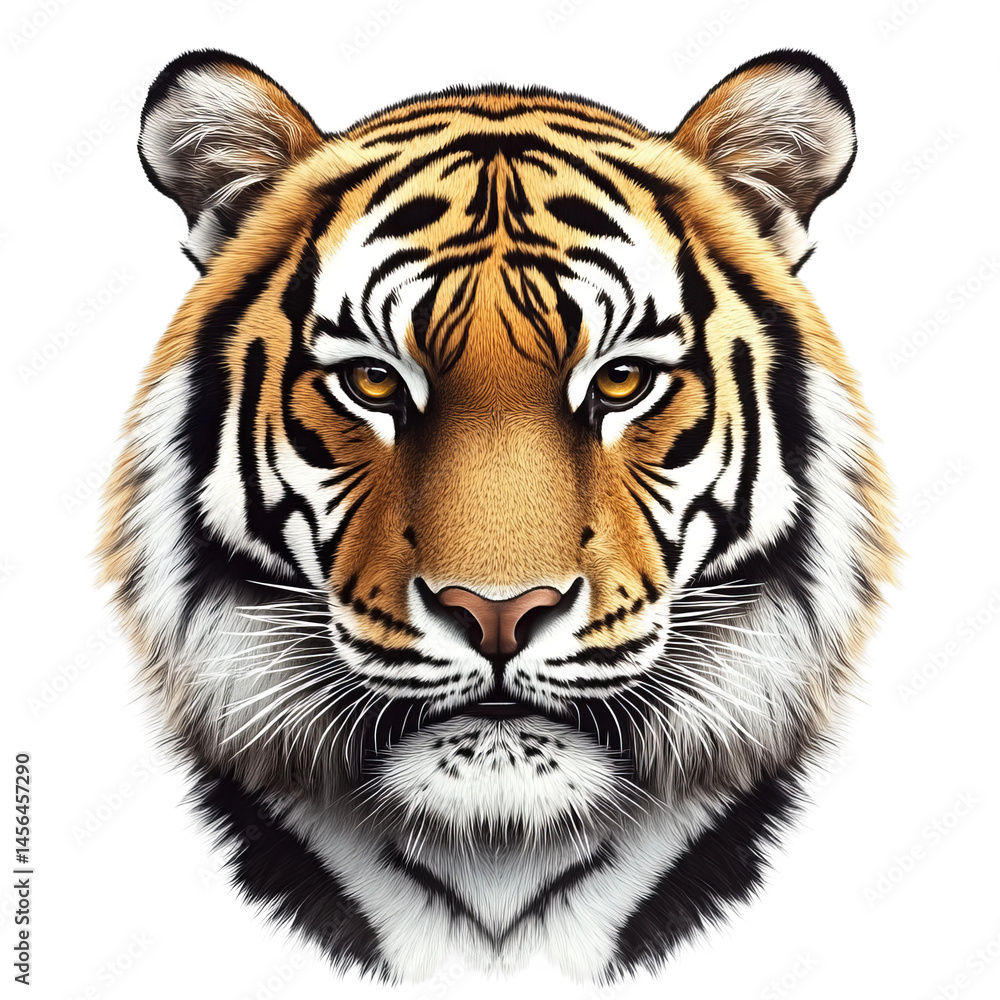 Obraz premium Tiger portrait looking intensely at the camera with sharp stripes on its face and orange fur