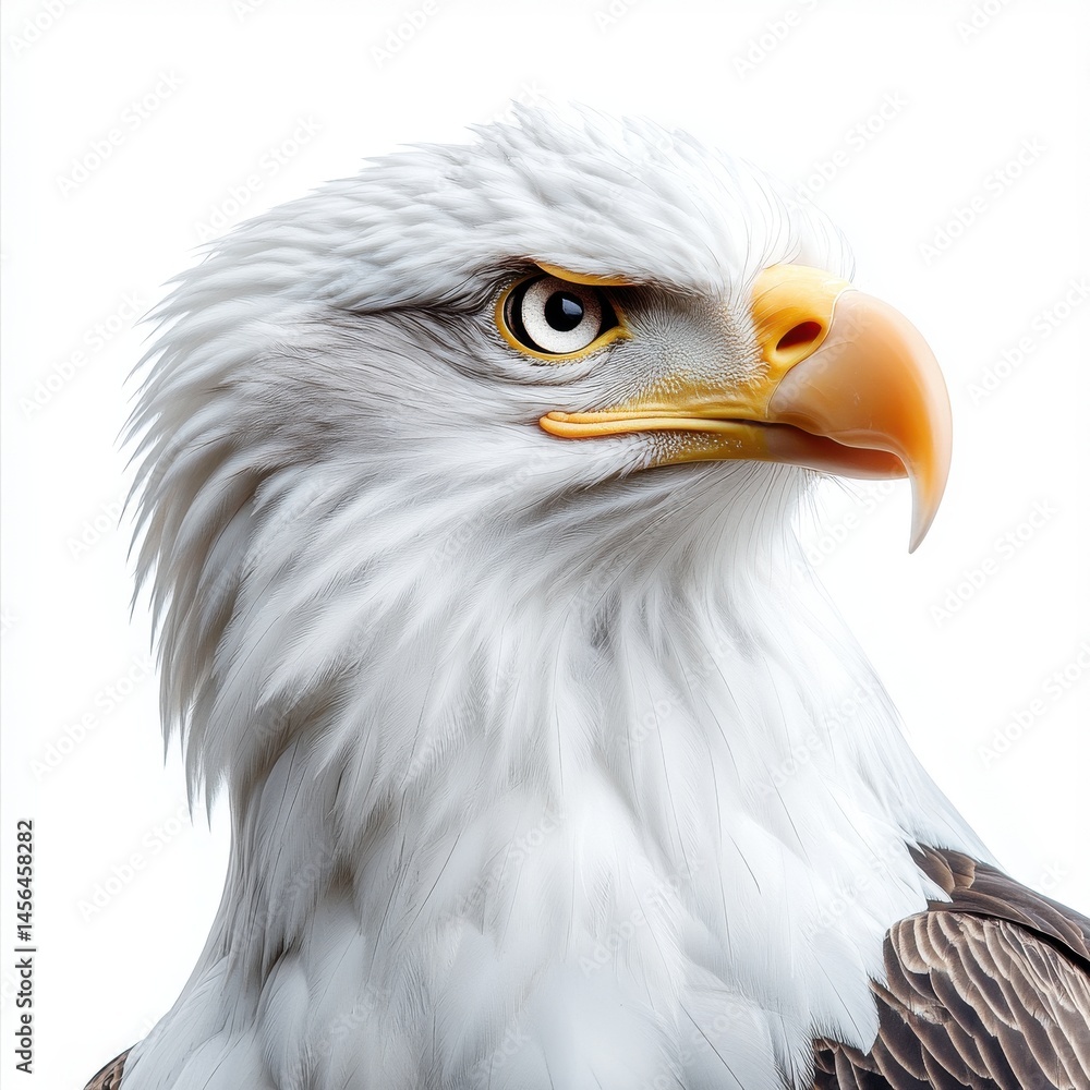 Obraz premium Majestic Bald Eagle Portrait Against White Background