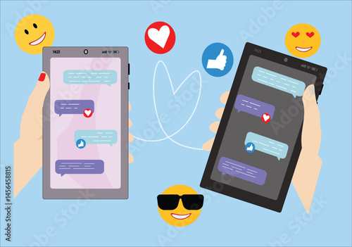 Couple in love texting,online dating