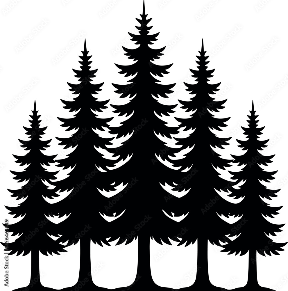 Fototapeta premium Pine Trees vector black silhouette print design