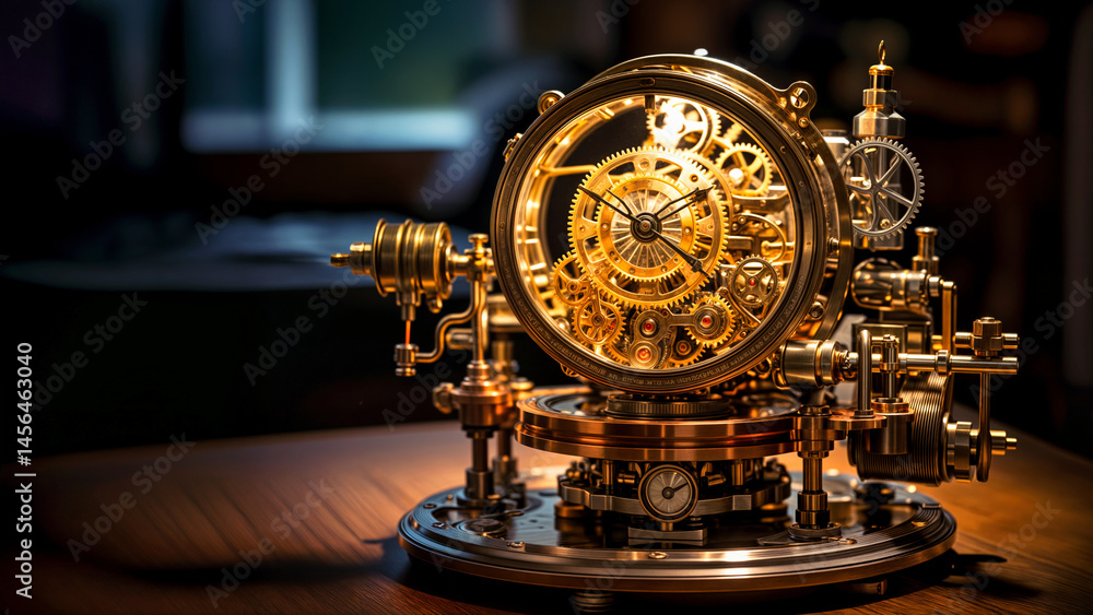 Steampunk Clockwork: Timepiece with Gears, Intricate Design. Brass, Antique. Mechanics, Precision.