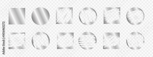 Lottery scratch card silver label design bundle - retro faded rectangle round badge frames. Peeled damaged stained speckled halftone icons. Distressed weathered spotted vintage symbol graphics.