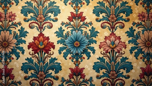 Intricate floral damask pattern on antique-style background , luxury, ornate, textile