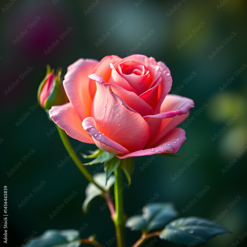 pink rose in bloom with water droplets on its petals pink rose in bloom with water droplets on its petals