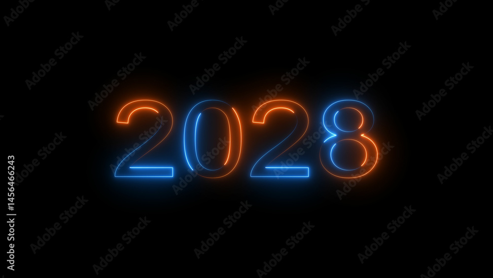 Neon 2028 year number icon illustration. black background 4k illustration.
Neon 2028 year number icon illustration. black background 4k illustration.