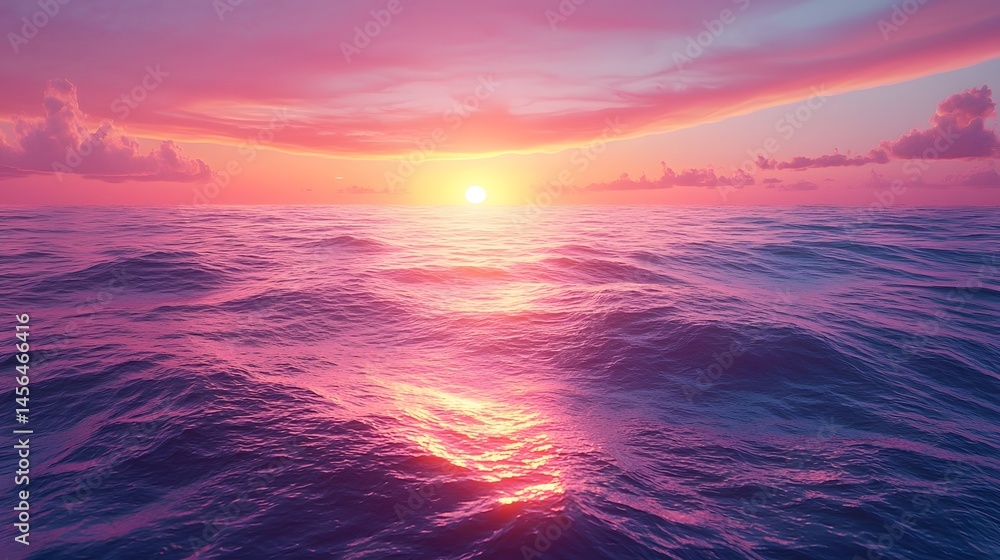 Obraz premium Vibrant sunset over tranquil ocean waves