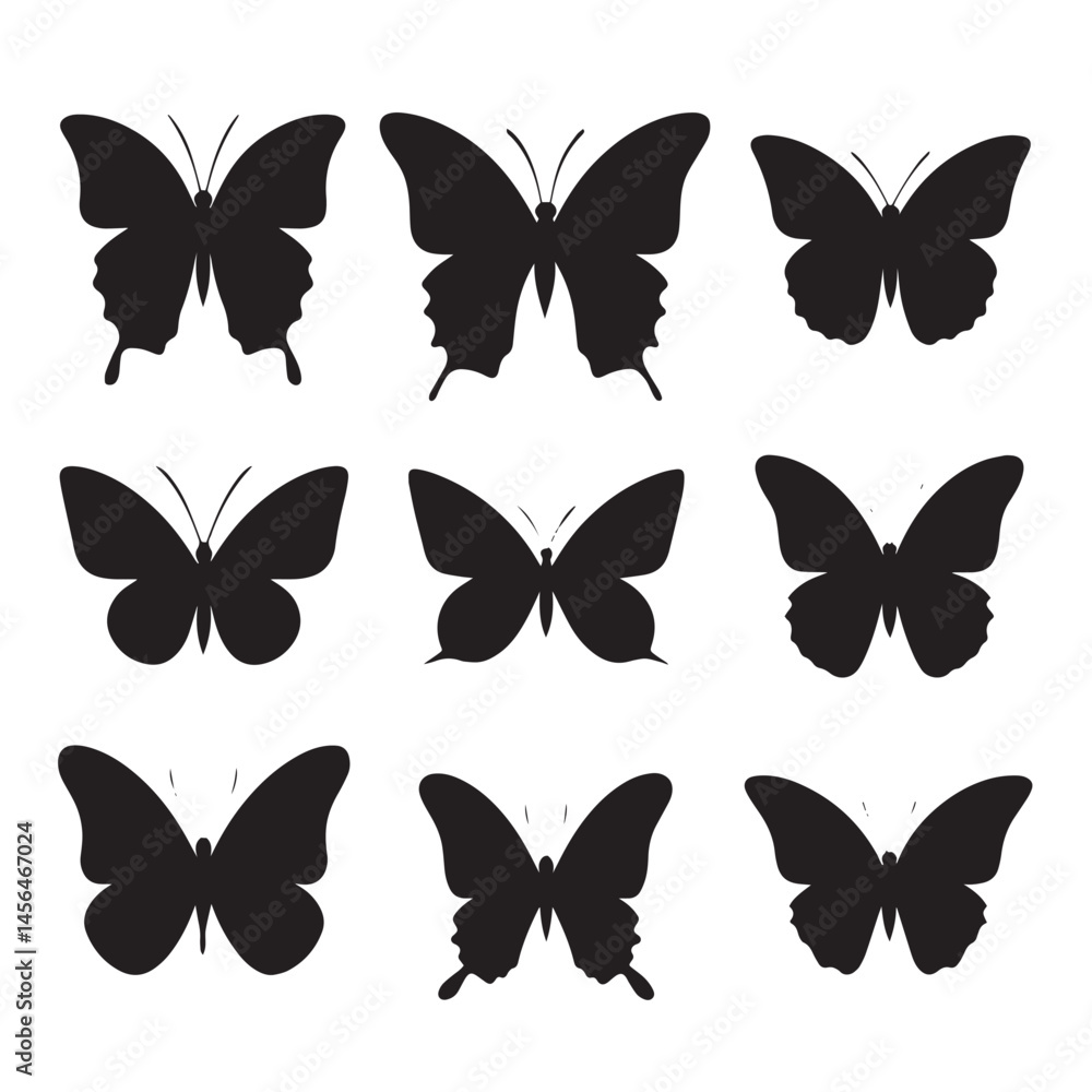 Naklejka premium Vector silhouette set of butterfly on white background