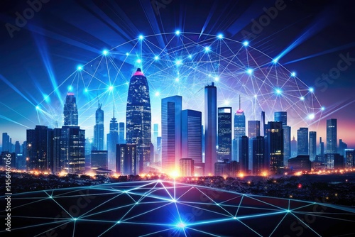 Silhouette Cityscape Night Wireless Network Connection - Modern Technology Background