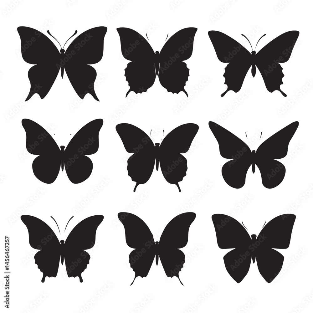 Vector silhouette set of butterfly on white background Vector silhouette set of butterfly on white background