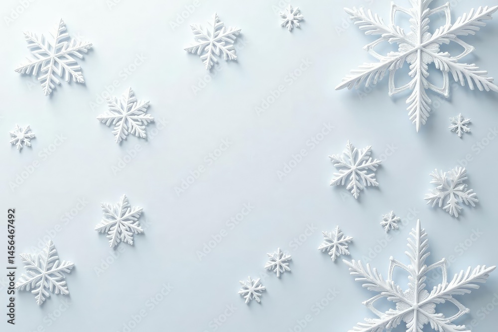 Intricate snowflake pattern on pristine white surface , elegant, detail Intricate snowflake pattern on pristine white surface , elegant, detail